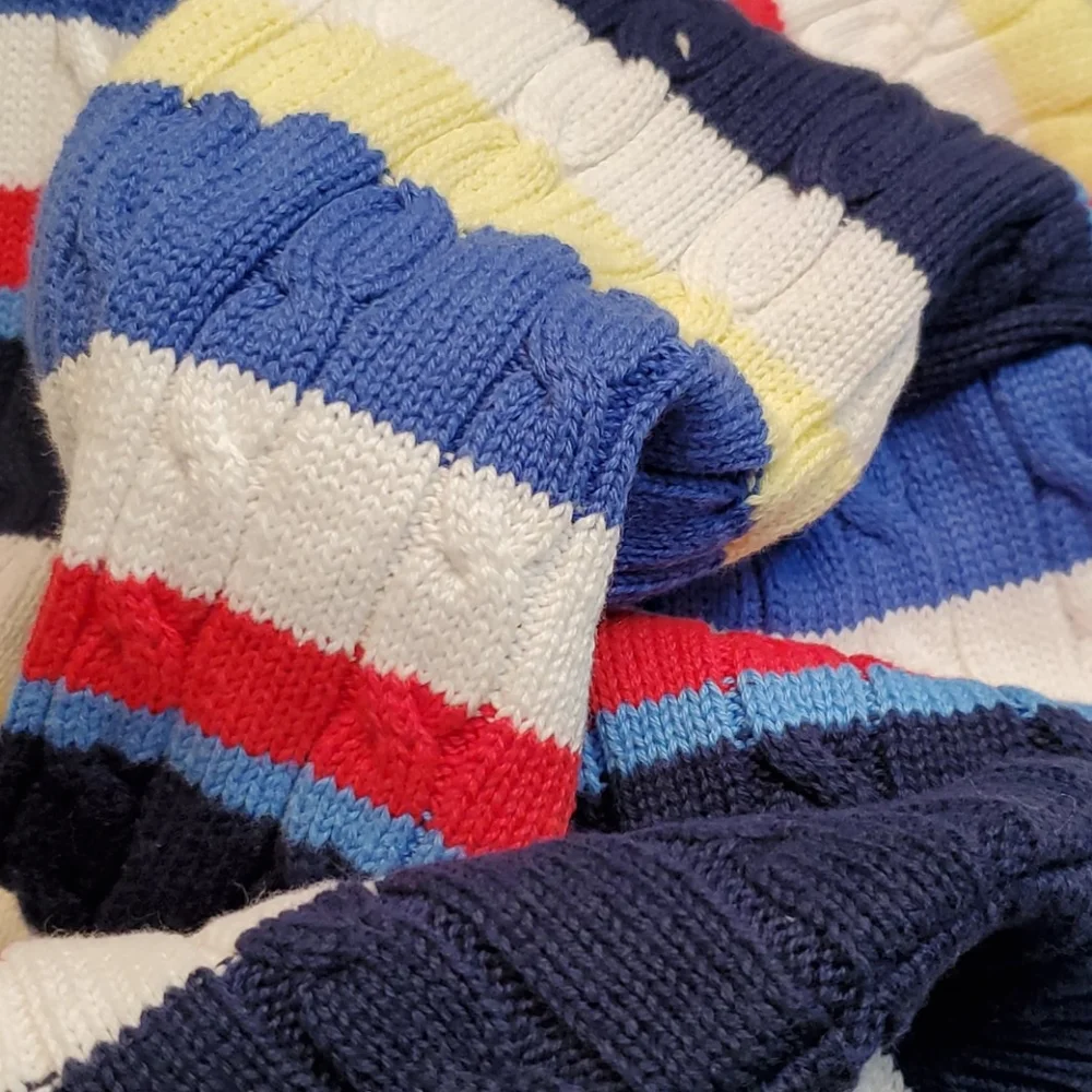 Cherokee 100% cotton stripped sweater yellow, white, red, navy size S like NEW - Picture 5 of 5